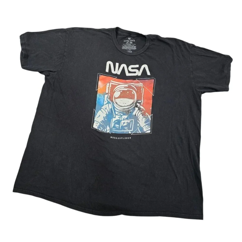 NASA Astronaut Moon Graphic T Shirt Black 3XL